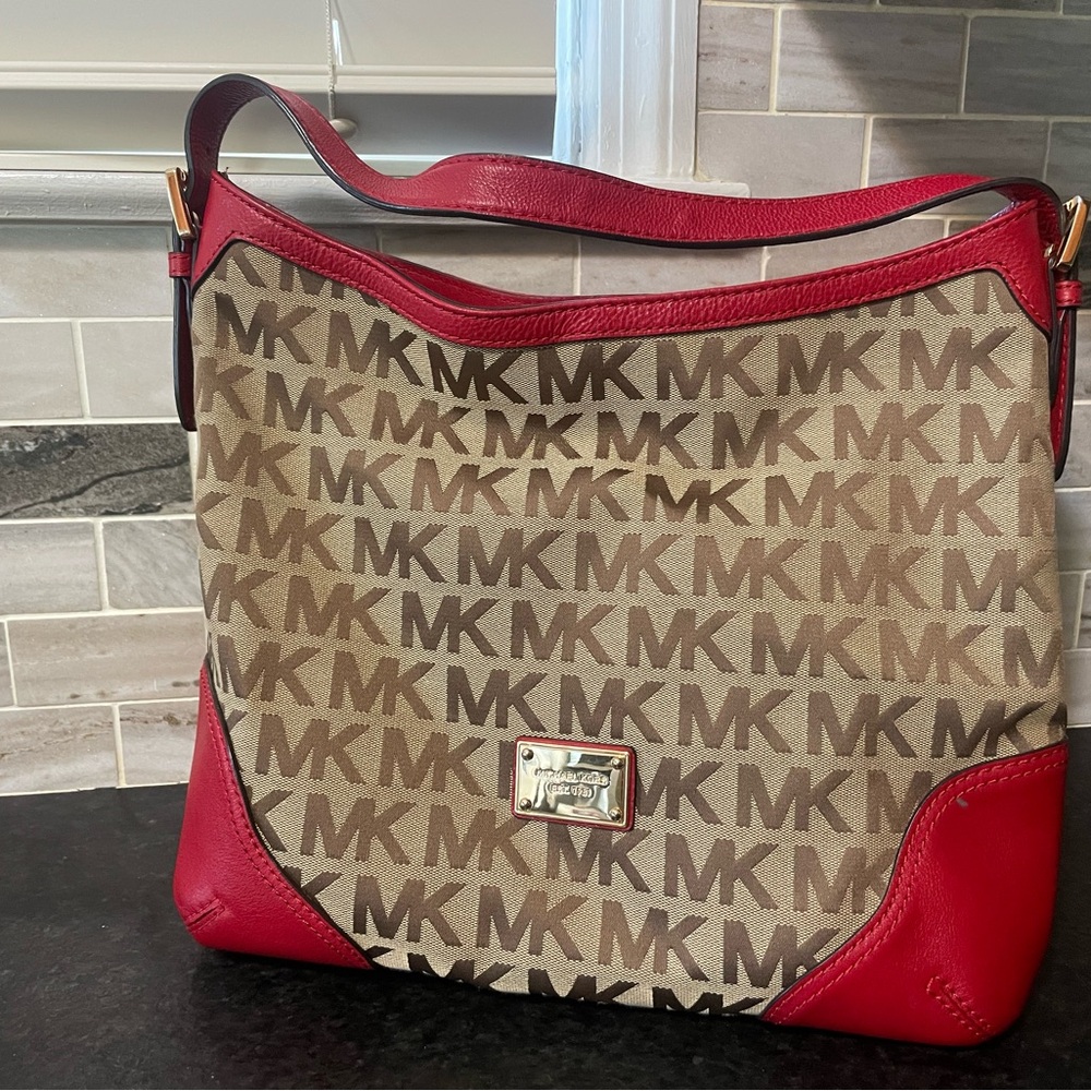 Michael Kors Red and Tan Shoulder Bag